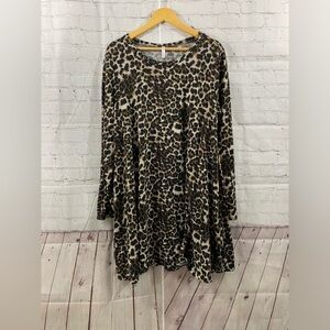 Watermelon Womens Plus Size 1X Leopard Print Long Sleeve Dress with Side Pockets